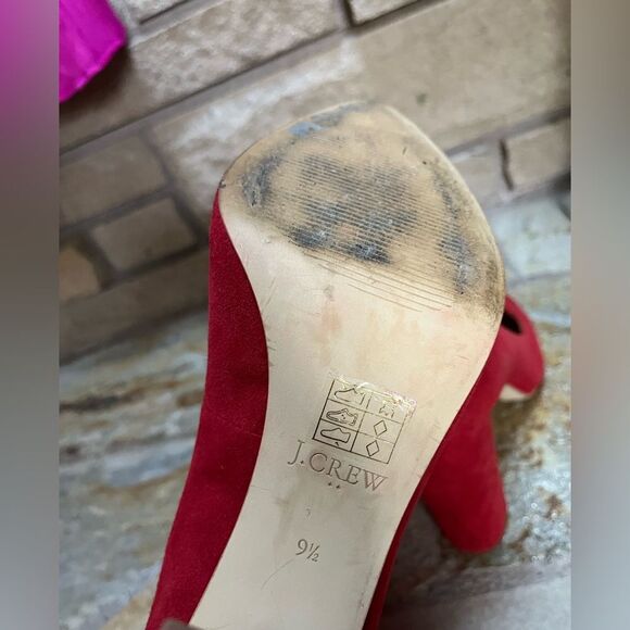 J CREW Burgundy Merlot Red GENUINE LEATHER suede Italy High Heels Pumps Sz 9.5 - Picture 6 of 10
